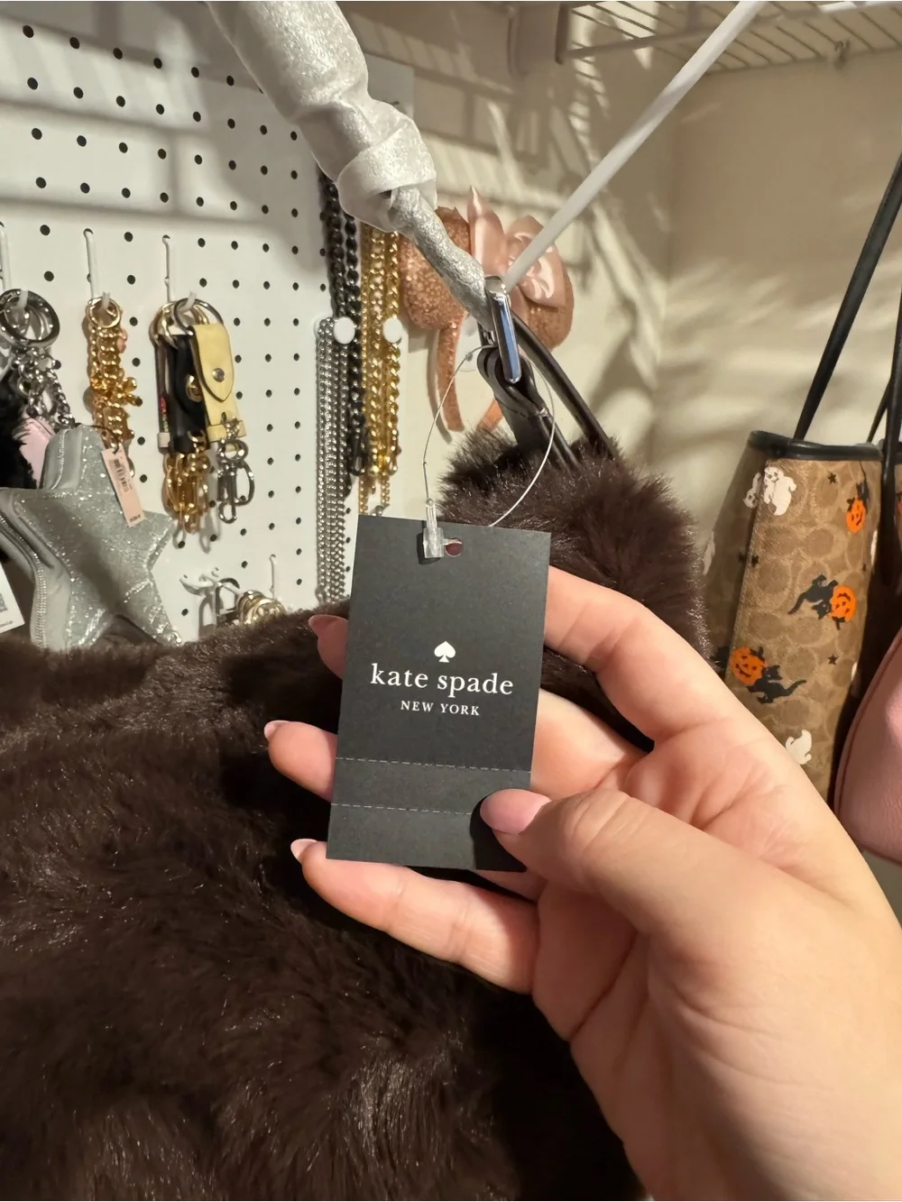kate spade Faux Fur Shoulder Bag in Dark Brown